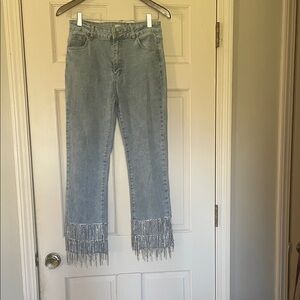 Blue B Collection—Sequin Fringe Hem Light Blue Women’s Jeans—Size Small
